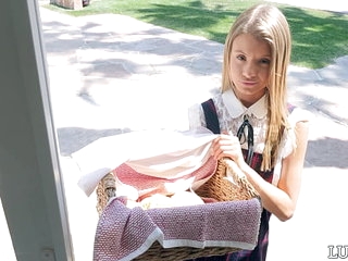 She looks so innocent and cute selling cookies in her little dress...gets fucked hard and takes a load on her adorable and pretty face (Asuna Fox) 10 min